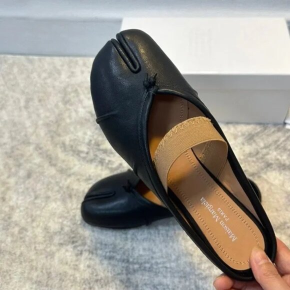 Maison Margiela Tabi Ballet Flats Black Size 38 US8 w/ Elastic Band Japan - Picture 2 of 5